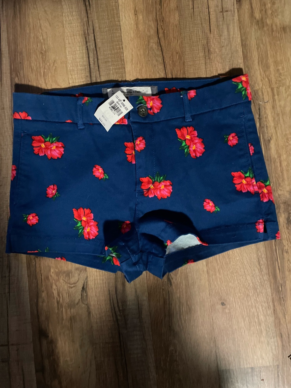 Abercrombie & Fitch Navy Floral Cotton Blend Jean Shorts
